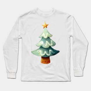 Light green watercolor Christmas tree painting illustration Long Sleeve T-Shirt